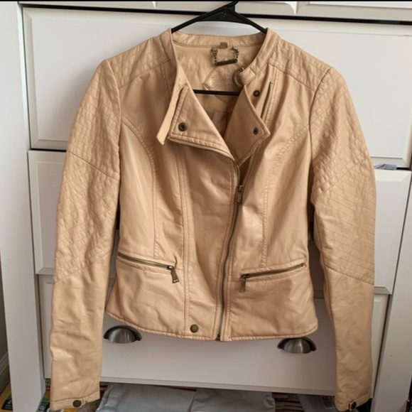 Jou Jou Jackets & Blazers - JouJou vintage beige/tan vegan faux leather jacket